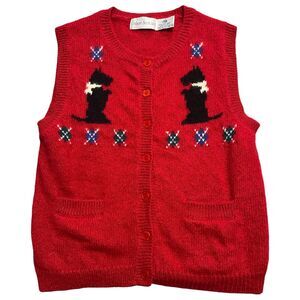 VTG Robert Scott LTD Womens Wool Sweater Vest Scottie Dog Print Red Size 38 (SM)
